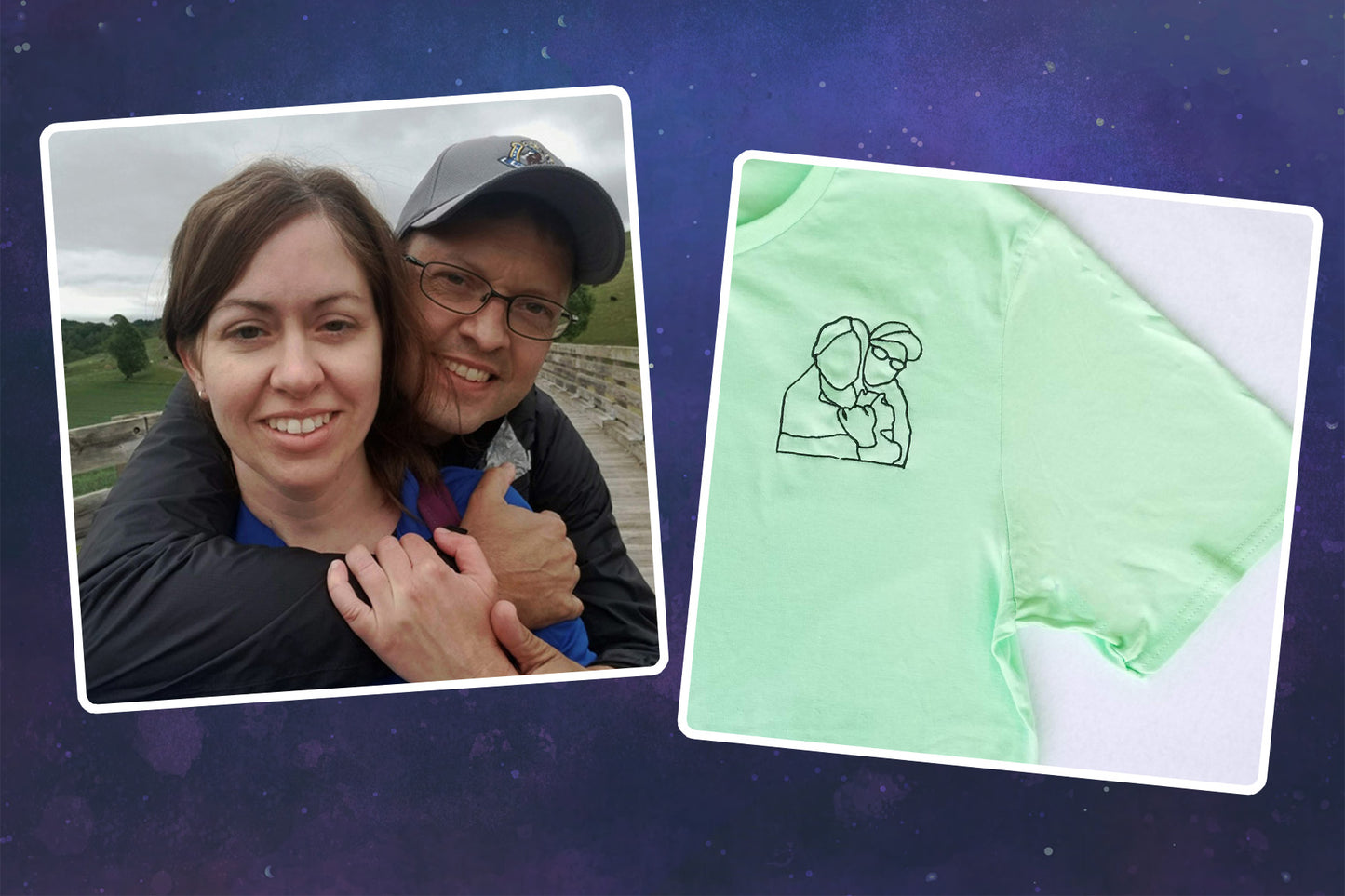 Personalized Photo Outline Tshirt Custom drawing Embroidered Personalized Gift Name