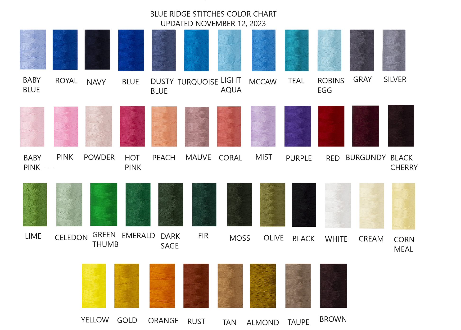 a chart of different colors of thread