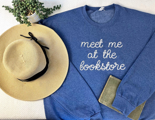 Bookstore Chain Stitch Text Sweatshirt Meet Me At The Bookstore