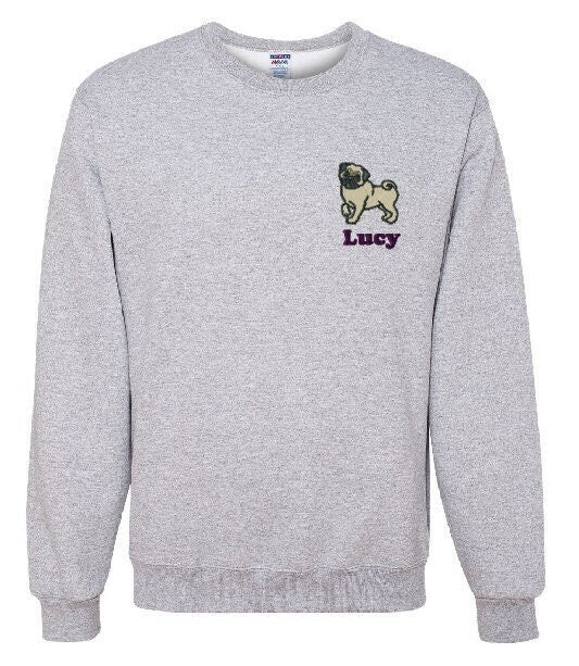 Pug Dog Sweatshirt Personalized Custom Embroidered With Name