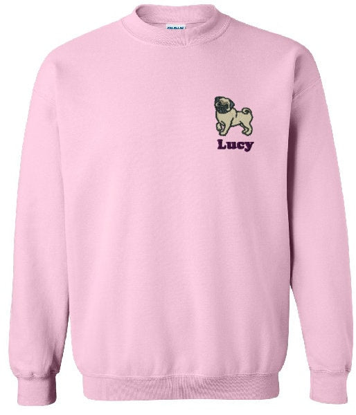 Pug Dog Sweatshirt Personalized Custom Embroidered With Name