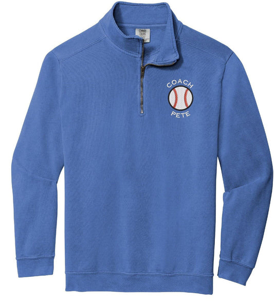 Personalized Baseball Comfort Colors Quarter Zip Sweatshirt