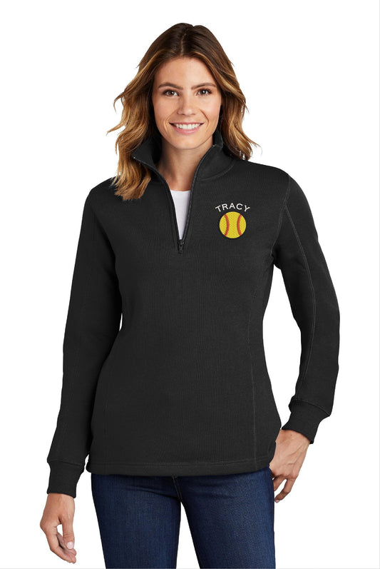 Personalized Ladies Softball Quarter Zip Sweatshirt