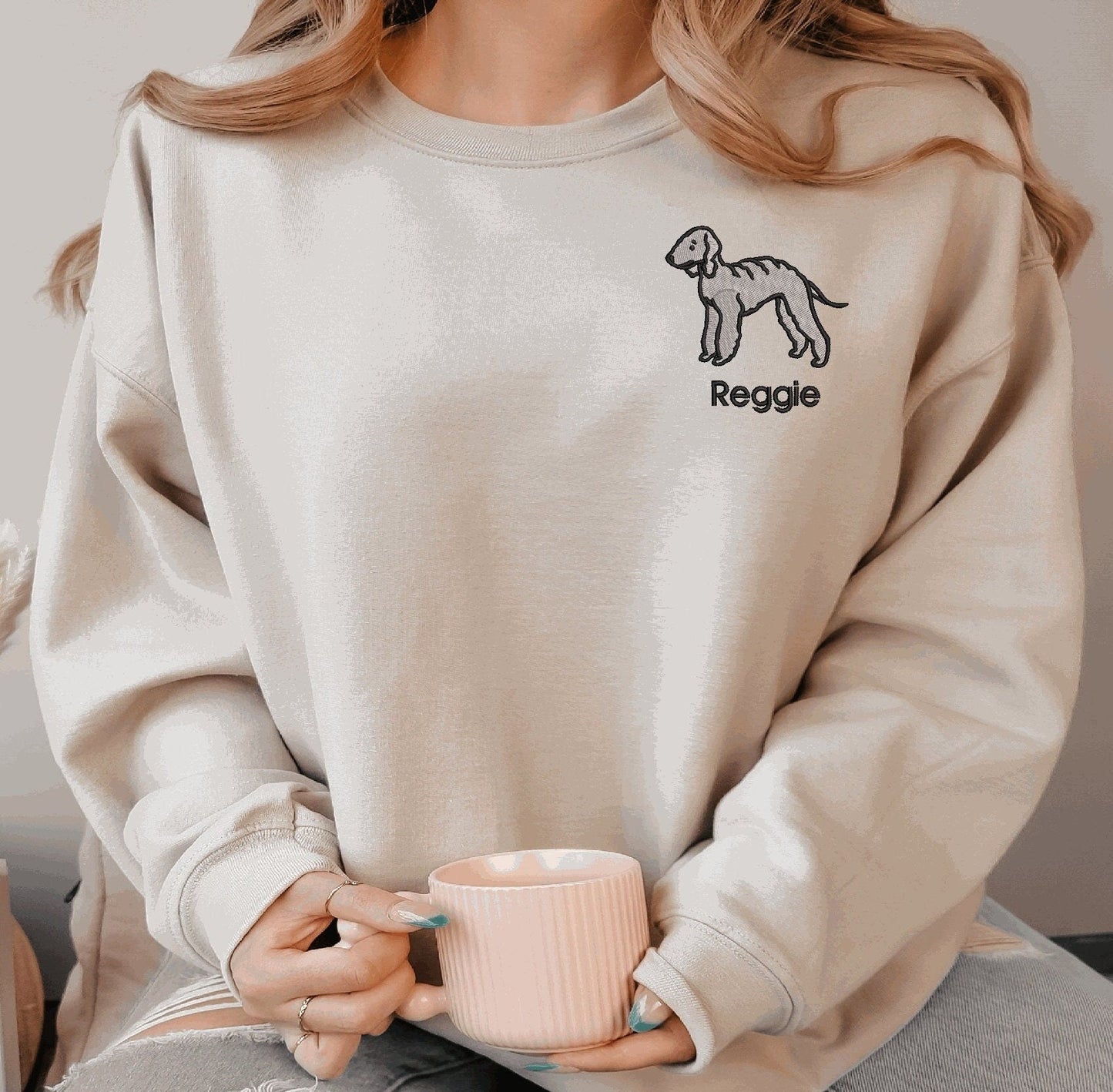 Bedlington Terrier Sweatshirt Personalized Custom Embroidered With NameDog Pet Sweatshirt Dog Pet Sweatshirt