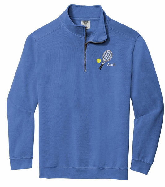 Tennis Quarter Zip Sweatshirt Personalized Custom Comfort Colors Embroidered Tennis Gear