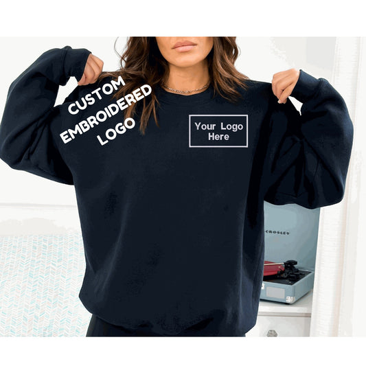 Embroidered Custom Logo Sweatshirt Embroidered Personalized Text No Minimum