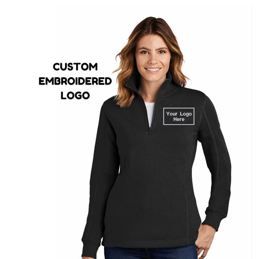 Women's Custom Embroidered Logo Quarter Zip Sweatshirt Personalized Text No Minimum