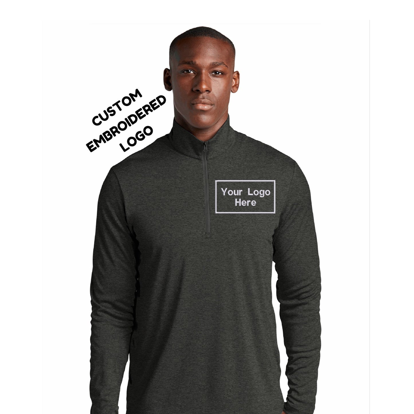 Custom Logo Embroidered Shirt Text Personalized Quarter Zip Athletic Top No Minimum