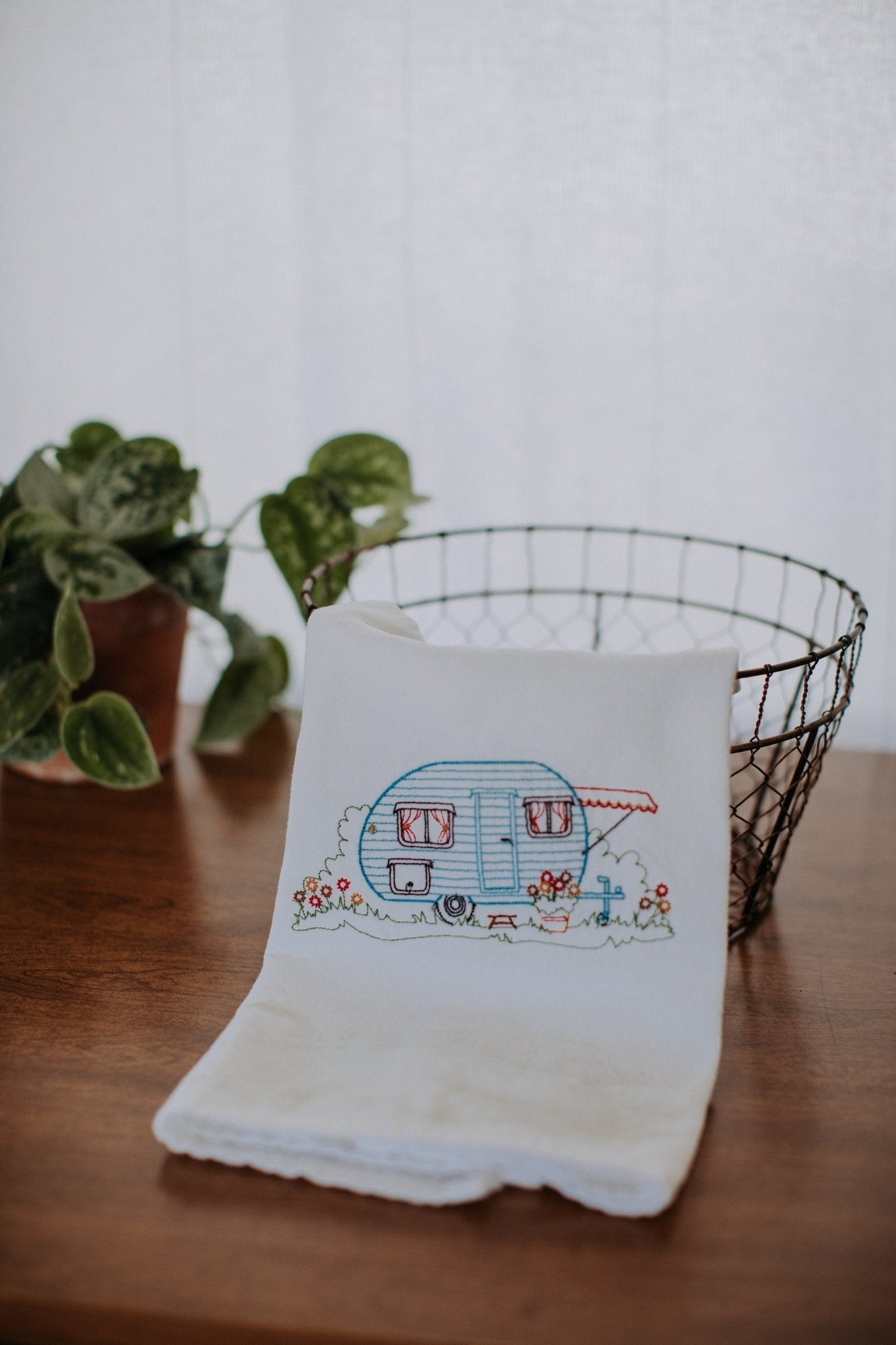 Camper Hand Towel Dish Towel Tea Towel Kitchen Housewarming Camping Gift Handmade in the USA - Blue Ridge Stitches