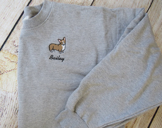 Personalized Corgi Sweatshirt Embroidered Fleece Sweatshirt Name Word Phrase on a Sweatshirt