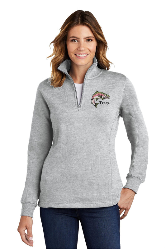 Personalized Ladies Trout Fishing Quarter Zip Sweatshirt