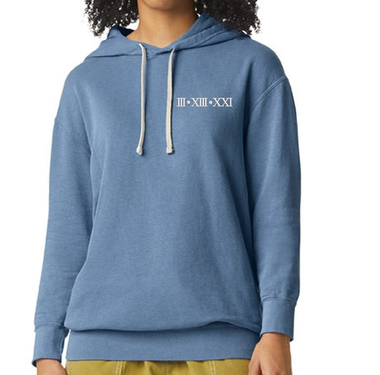 Personalized Roman Numeral Comfort Colors Hoodie Sweatshirt